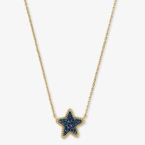 Kendra Scott Jae Star Gold Pendant Necklace in Blue Drusy. NWOT